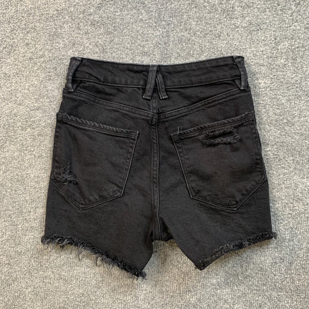 Good American Shorts Women 00 Black Denim Bombshell Distressed Button Fly Pocket - Picture 9 of 11